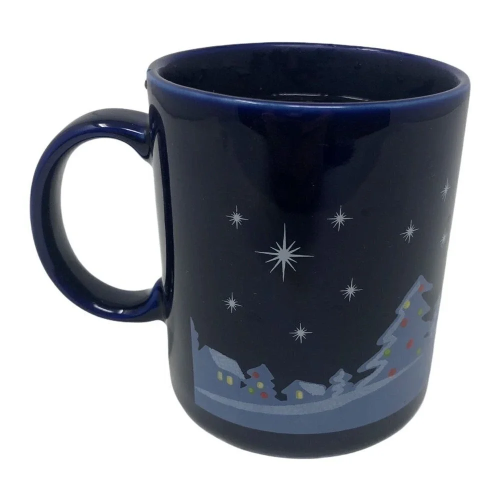 Merry Christmas Blue Coffee Mug Tea‎ Cup Trees Darkens with Heat